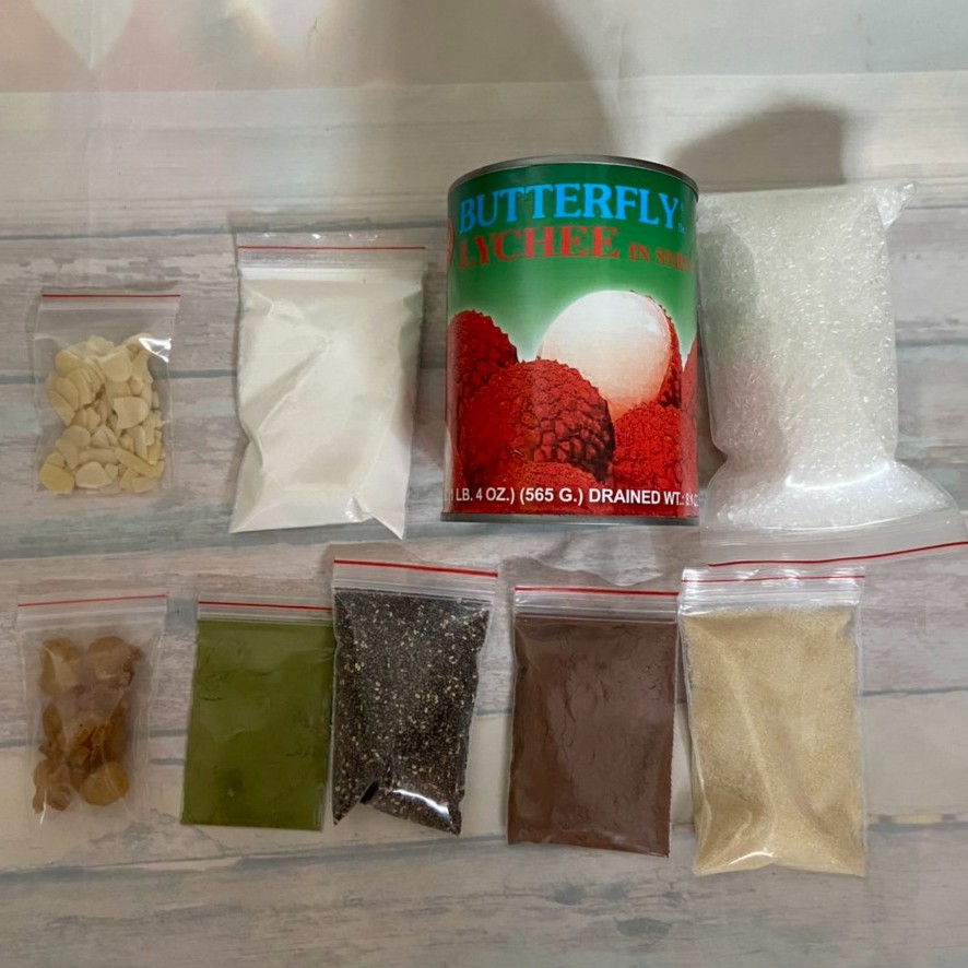 Set nguyên liệu nấu chè khúc bạch có kèm lon vải siêu to (400g -1,1kg), đồ ăn vặt ngon rẻ