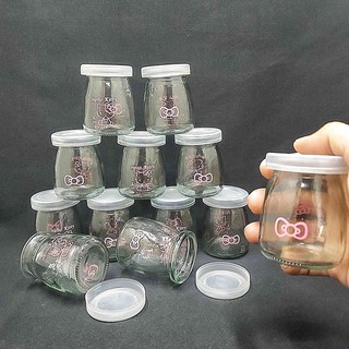 Hủ thủy tinh làm sữa chua 100ml (combo 24 hủ) mẫu Trụ Tròn Vát eo in LOGO cực CUTE - Nắp nhựa – Hũ yaourt siêu trong