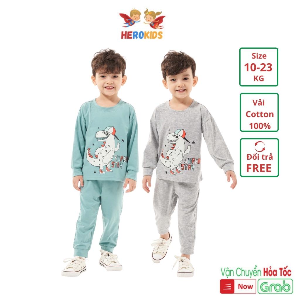 Bộ bé trai dài tay chất cotton dày dặn in hình khủng long ngộ nghĩng thời trang cao cấp Herokids BB18