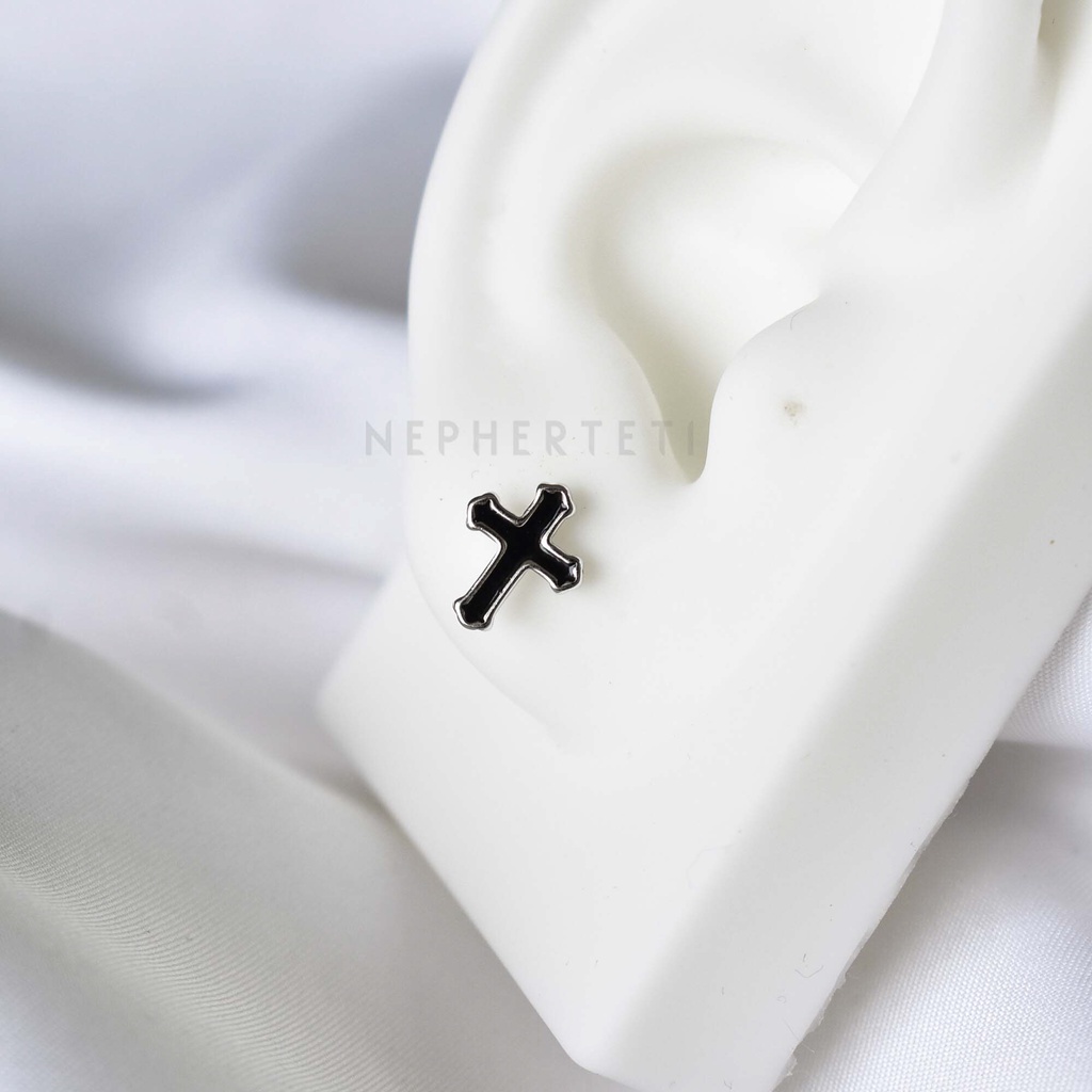 Khuyên tai bạc 925 mini - Khuyên thánh giá chrome  - Nepherteti