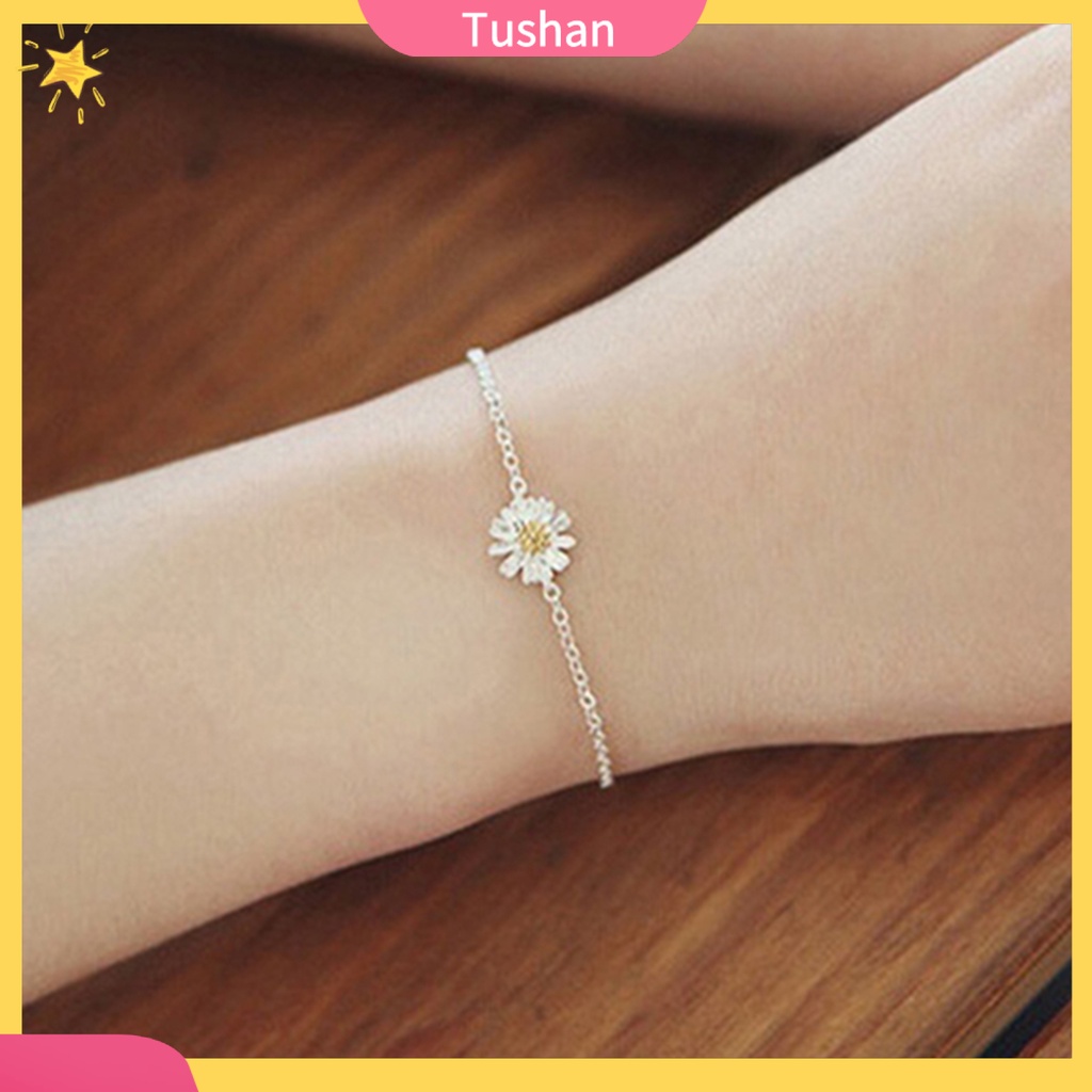 Lắc chân trang trí hoa cúc nhí mạ bạc đáng yêu cho nữ