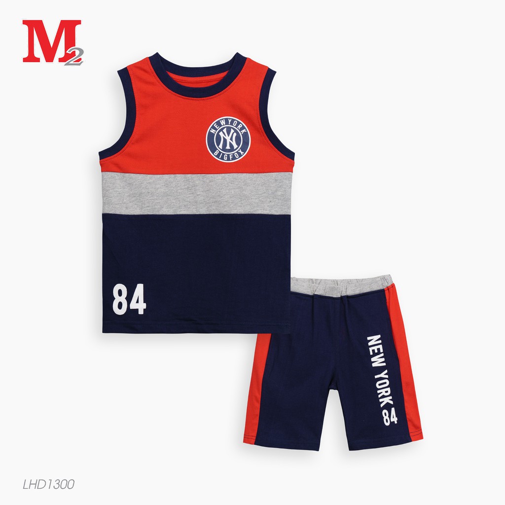 Bộ quần áo bé trai mùa hè quần đùi và áo ba lỗ phối màu đỏ tàn navy LHD1300 Thời trang M2