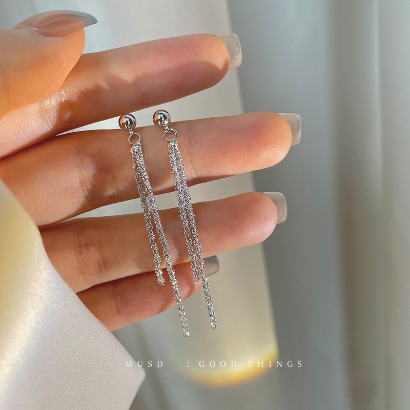 Bông Tai Mạ Bạc 925 Dáng Dài Tua Rua 2022