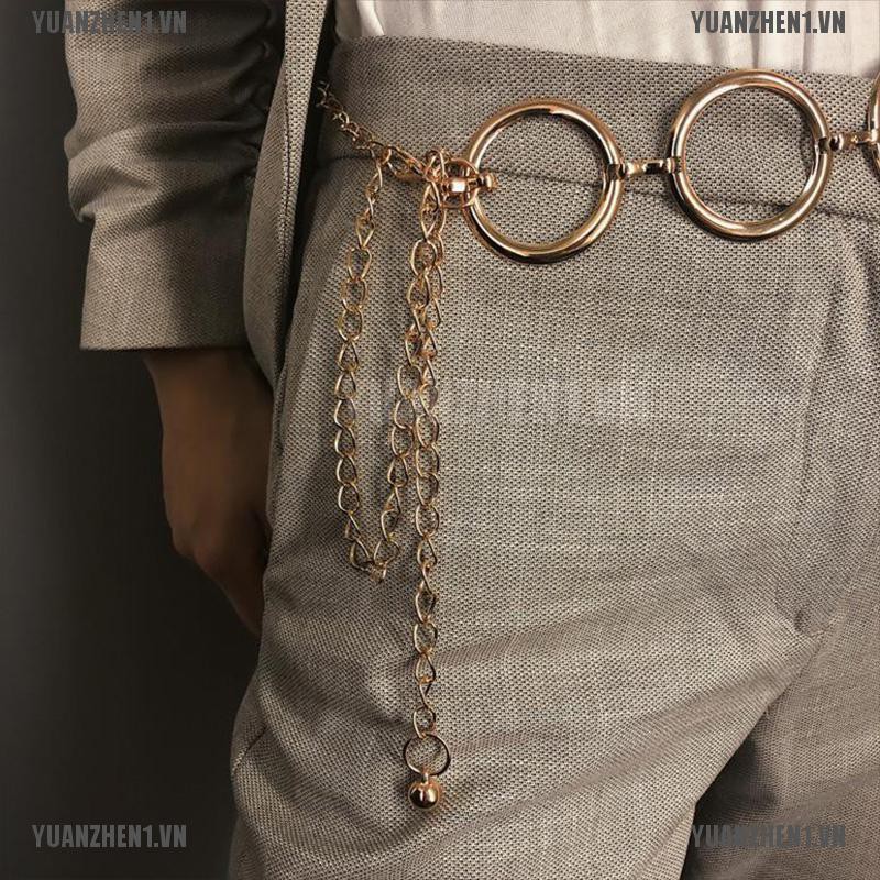 [YUANZHEN1] Thắt Lưng Dây Xích Kim Loại Bản Rộng Điều Chỉnh Được Cho Nữ
