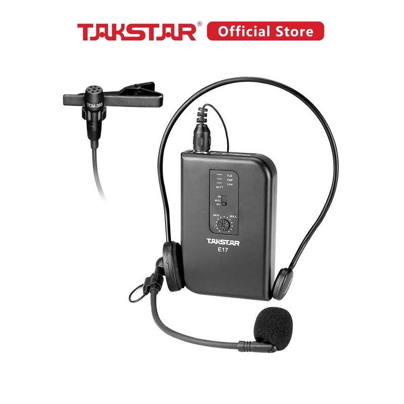 Máy Trợ Giảng Không Dây Takstar E17 Công Suất Lớn 35W, Đầy Đủ Mic Cầm Tay, Cài Đầu, Cài Áo, Chính Hãng Bảo Hành 1 Năm