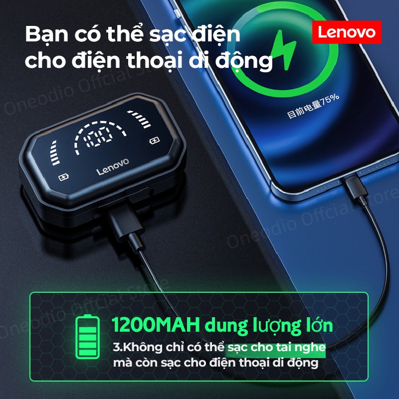 Tai Nghe Bluetooth 5.3 Không Dây Có Micro 9D LED Tai nghe Chơi Game Lenovo LP3PRO Chính hãng Chống ồn