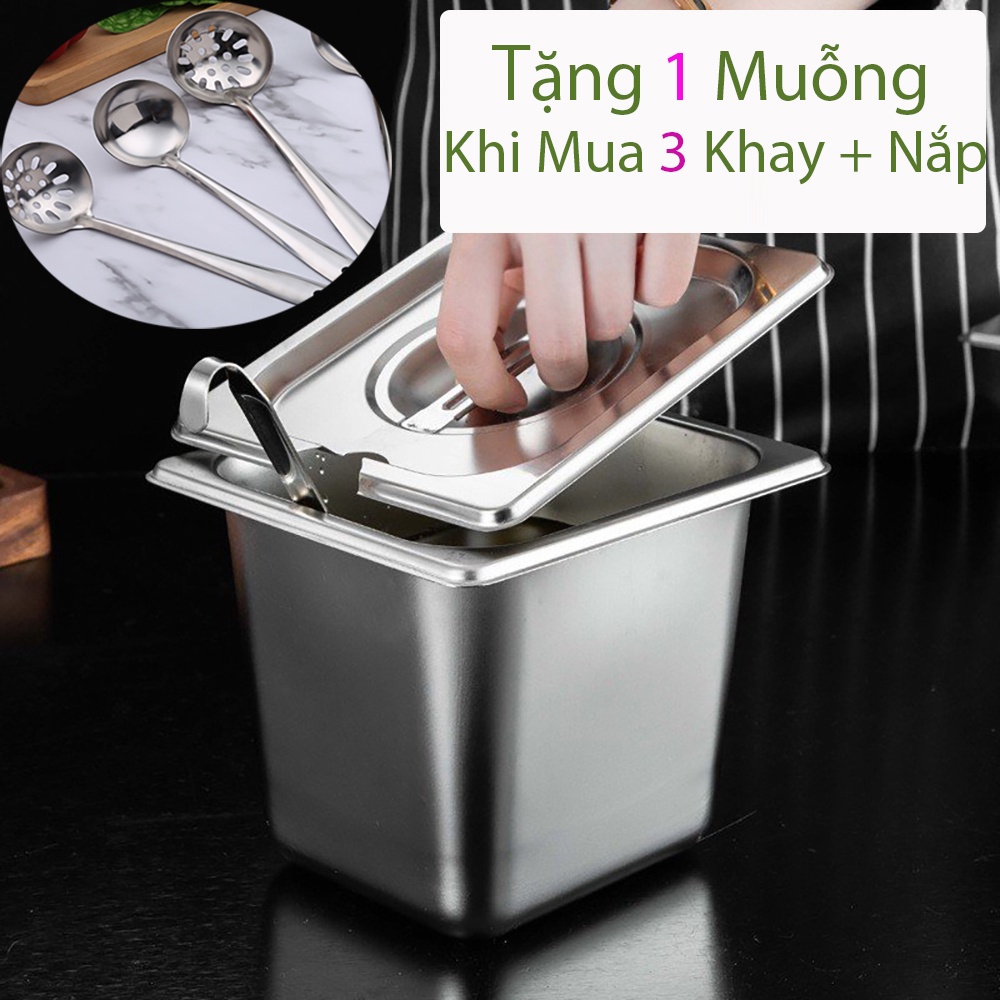 Khay Inox Đựng Thạch Topping Đựng Thực Phẩm Vuông GN 1/6