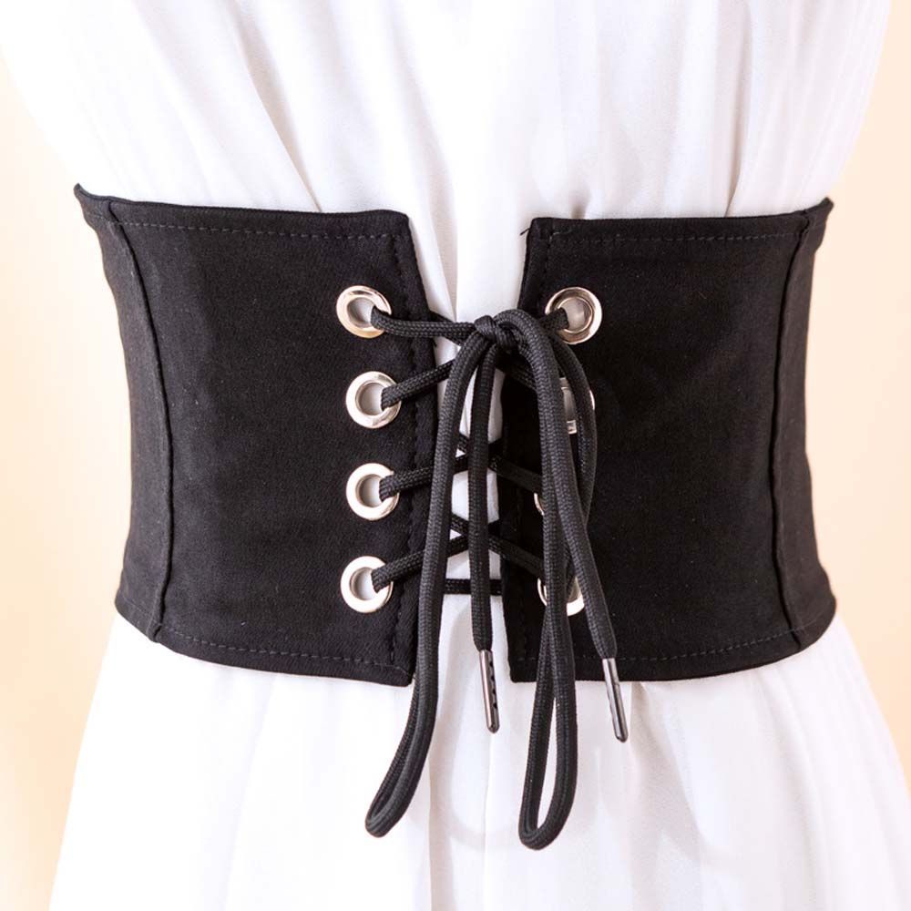 Thắt lưng bản rộng màu trắng/đen phong cách gothic Hàn Quốc sang trọng có thể điều chỉnh cho nữ