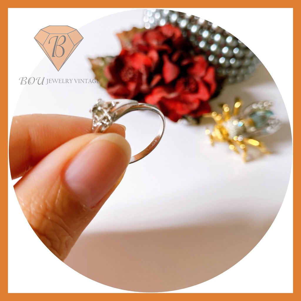 NHẪN ĐÍNH ĐÁ TRẮNG SECONDHAND TRANG SỨC SI NHẬT BẢN BOU JEWELRY VINTAGE MÃ N033
