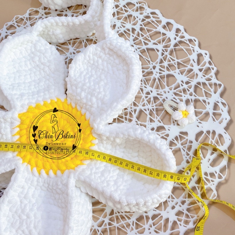 Túi len bông hoa cúc đeo vai size 40cm