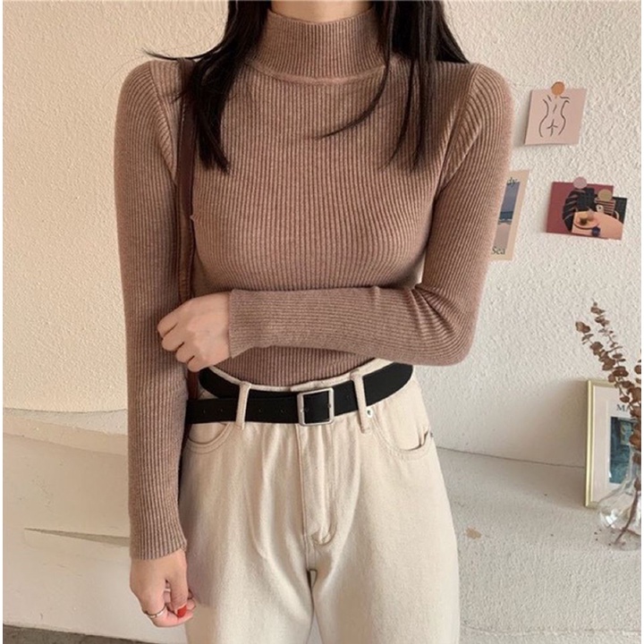 Áo Len tăm Nữ cổ 3 phân phong cách Hàn Quốc hàng Quảng Châu cao cấp