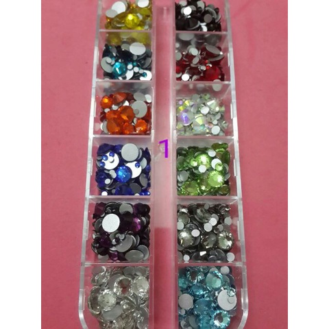 Khay 12 ô đá chân keo mix màu trang trí nail - phụ kiện nail đính móng