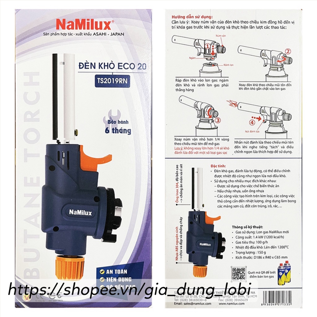 Khò gas mini NaMilux Flame Gun đầu khò gas mini đánh lửa tự động mồi bếp chế biến thực phẩm