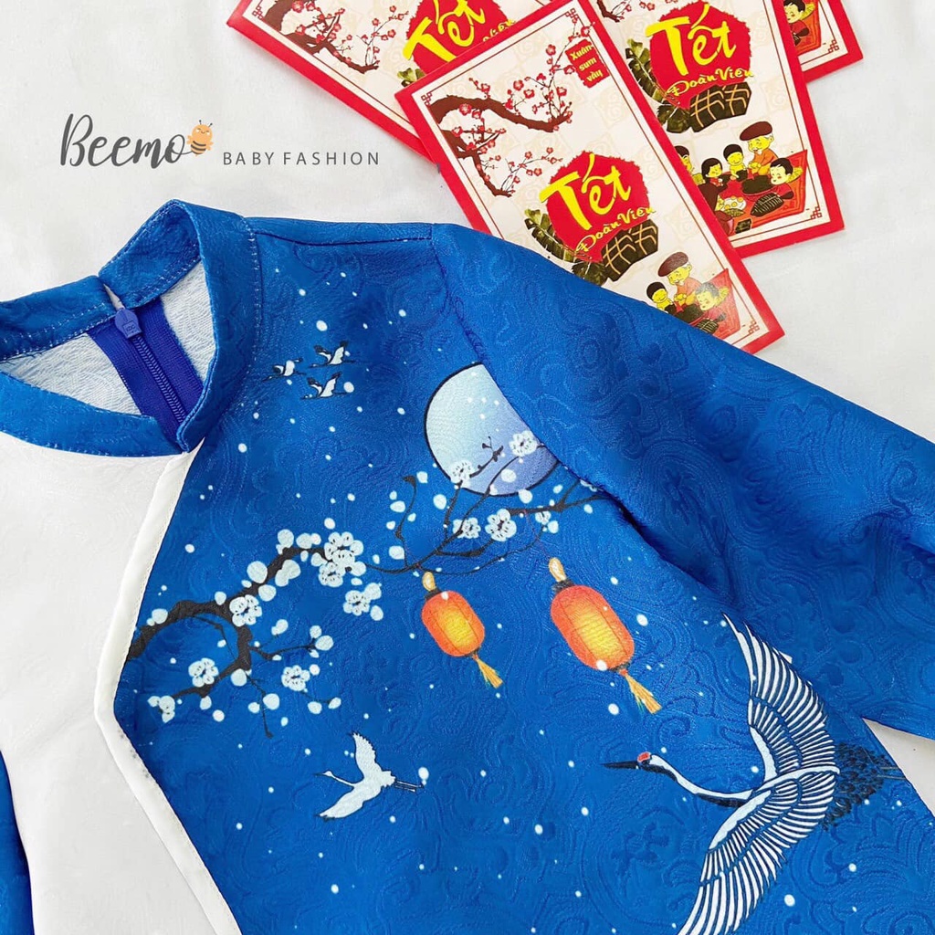 Áo dài bạch hạc vần mây cho bé trai