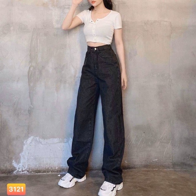 QUẦN SUÔNG DÁNG DÀI ĐEN THỤNG