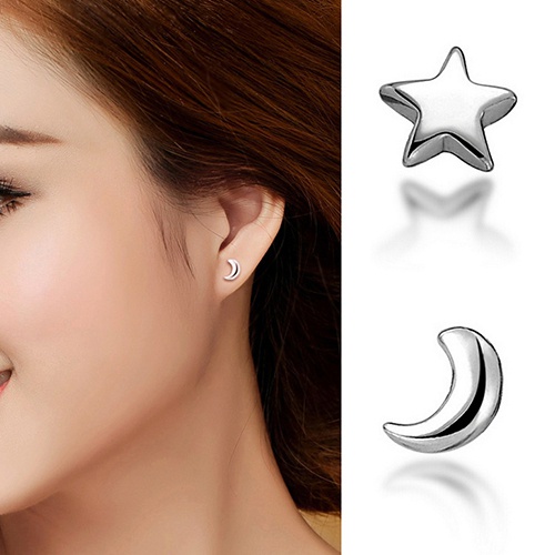 Bông tai mạ bạc hình trăng sao đơn giản duyên dáng cho nữ