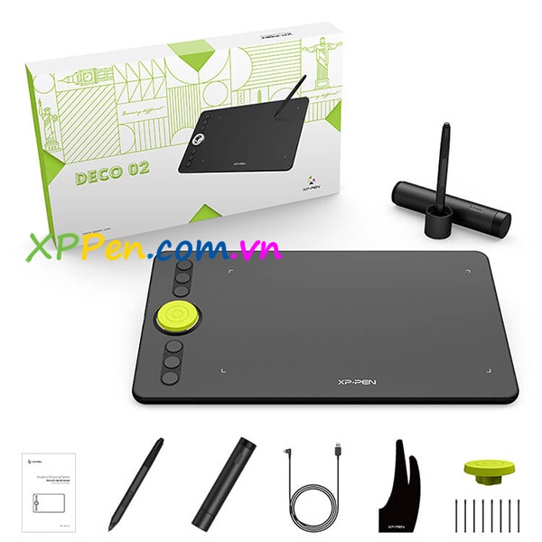 Bảng vẽ đồ họa XP-Pen Deco 02, 10 inch 8192 Lực nhấn, vòng xoay Dial bạc, chính hãng