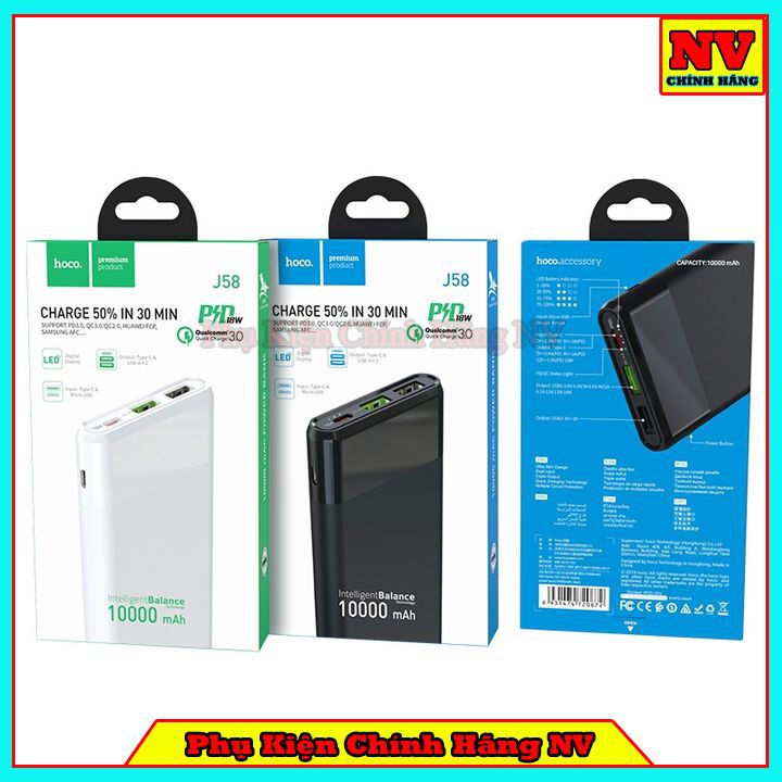 Pin Dự Phòng Hoco J58 10000mAh Sạc Nhanh Chuẩn PD &amp; QC 3.0