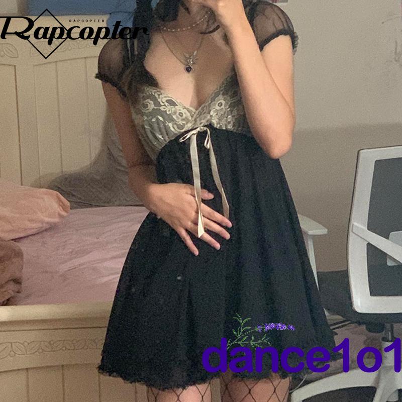 Đầm chữ A cổ chữ V phối ren gợi cảm cho nữ