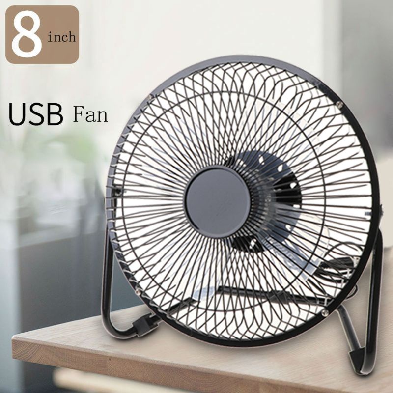 Quạt Mini 8 Inch Để Bàn Bằng Kim Loại Không Ồn Di Động Kèm Sạc USB Tiện Dụng Cho Gia Đình / Văn Phòng
