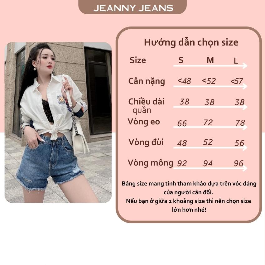 Quần short jean nữ Jeanny Jeans cạp cao không co giãn, Quần sooc bò nữ rách dày dặn cá tính 98