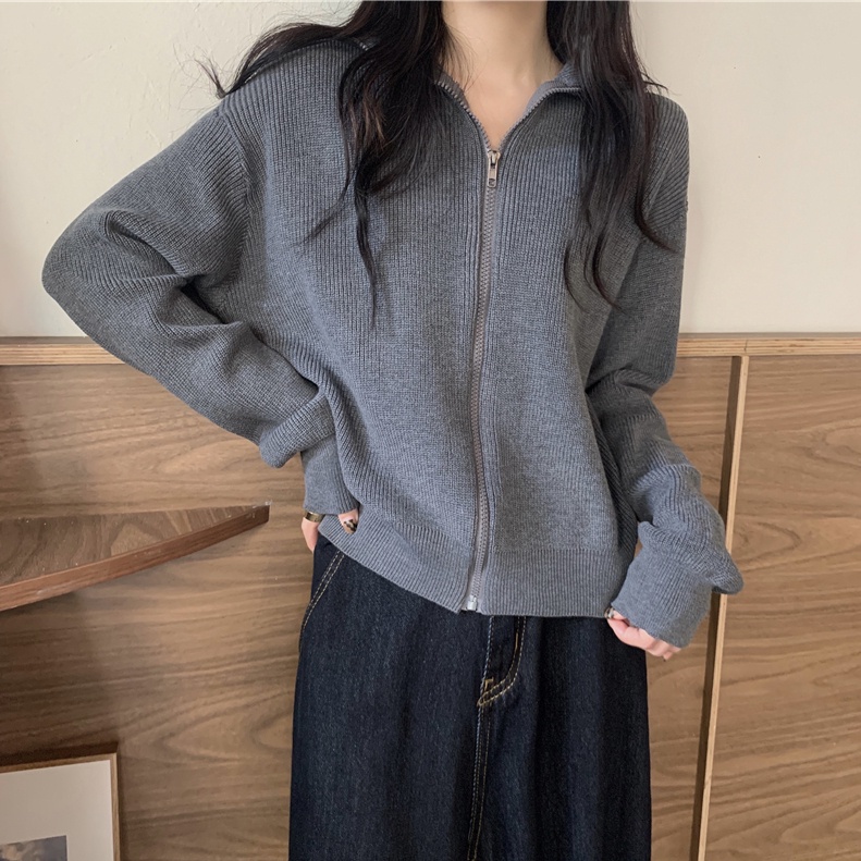 Áo cardigan SUXI dệt kim cổ lọ dáng rộng màu sắc đơn giản thời trang thu đông cho nữ