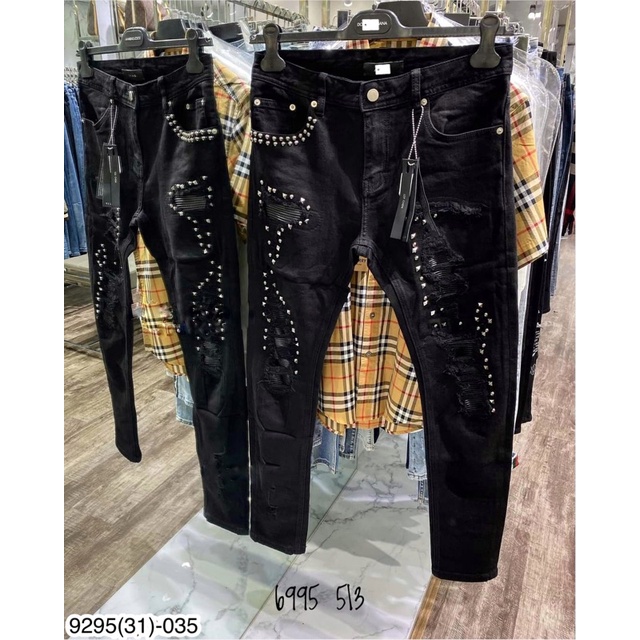 Quần Jean Nam Mix Đá Cao Cấp - Quần Bò Nam Đen Đính Đá Cao Cấp