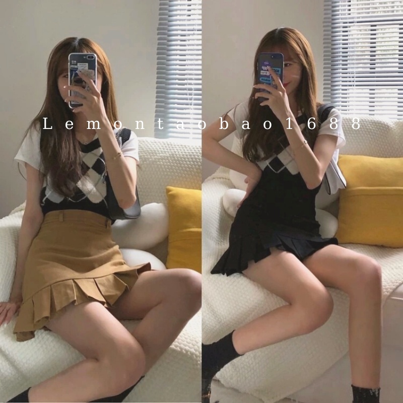 Chân váy ngắn chữ A xếp ly, cạp cao Lemon tao bao