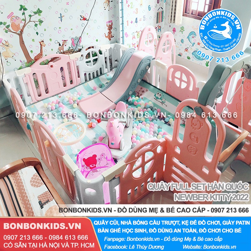 Quây Full Set Hàn Quốc Newber Kitty bo góc - Nhà banh cho bé cao cấp 9 chi tiết