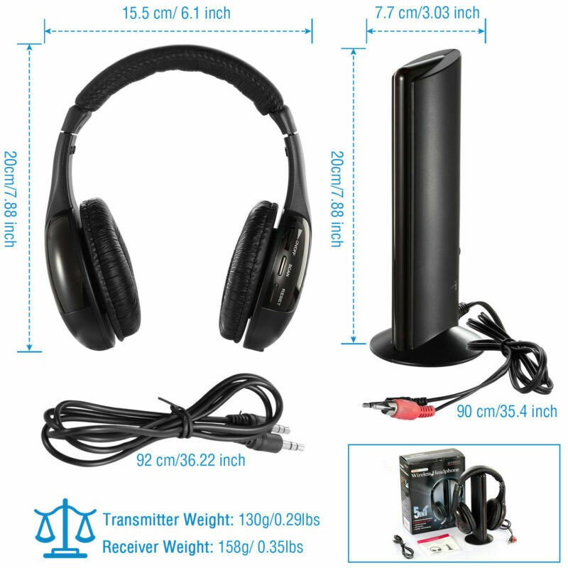 Bộ Tai Nghe Không Dây 5 Trong 1 Kèm Mic Cho Pc Tv Dvd Cd Mp3 Mp4