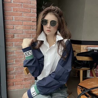 Áo sơ mi thô trắng một túi phối tay dài xanh bo chữ!