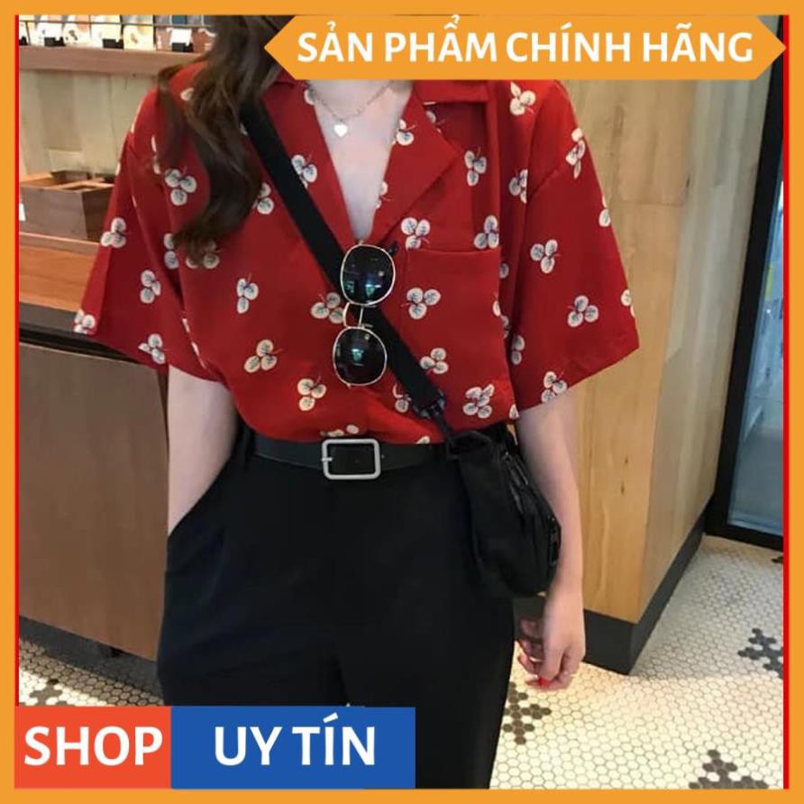 Áo sơ mi tay ngắn cổ vest in cỏ 3 lá so dễ thương, mặc ở nhà, đi chơi, hoặc đi du lịch đều được luôn ạ - VADA.vn (SM222)