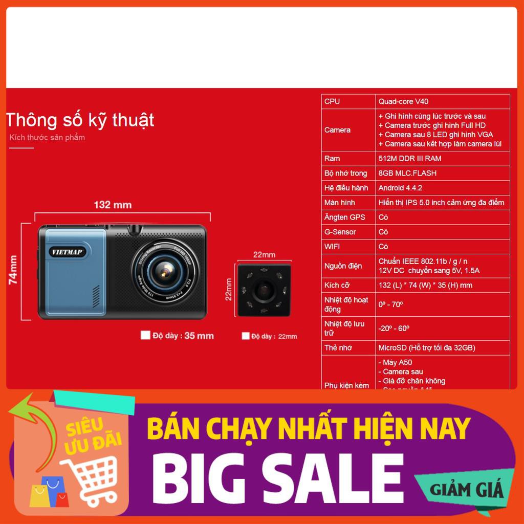 VIETMAP A50 - Camera Hành Trình Ô Tô Trước Sau + Dẫn Đường GPS + Thẻ 32GB