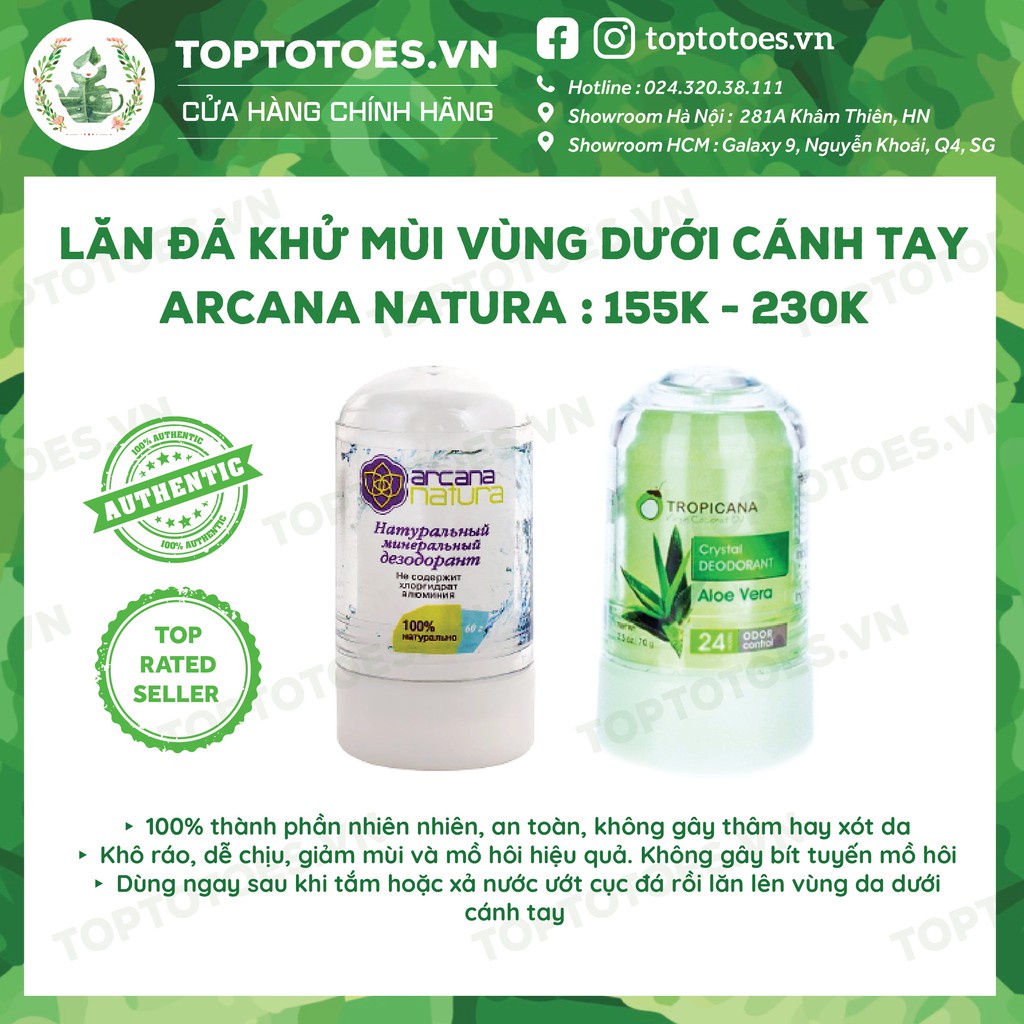 lô hàng nhanh Lăn đá khử mùi vùng dưới cánh tay Arcana Natura 100% thành phần thiên nhiên an toàn cho sức khoẻ