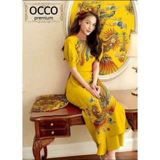 [CAO CẤP]  Áo dài cách tân cổ tròn họa tiết phượng công AD270 vải lụa cao cấp