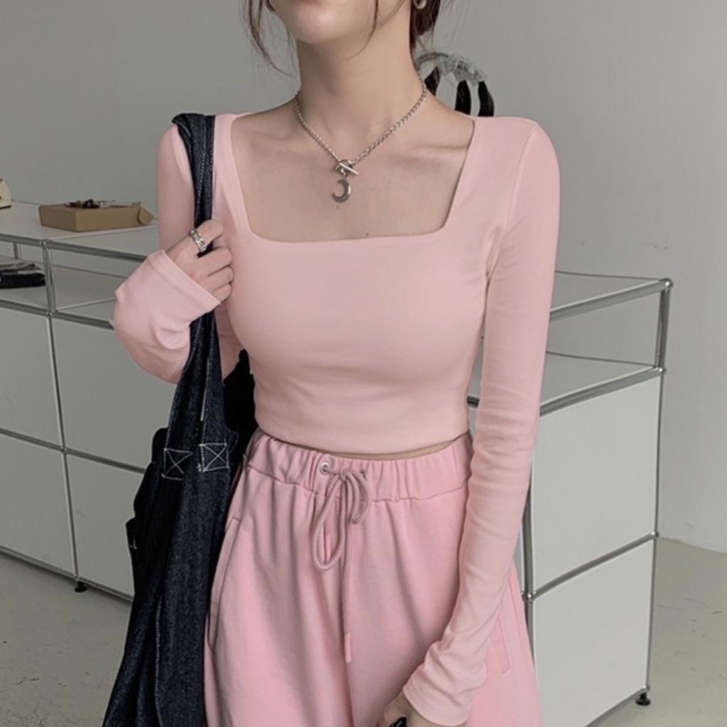 Áo thun croptop nữ cổ vuông tay dài ôm body 100% Cotton, áo croptop dài tay nữ cổ vuông nhiều màu-ACTDT01 | WebRaoVat - webraovat.net.vn