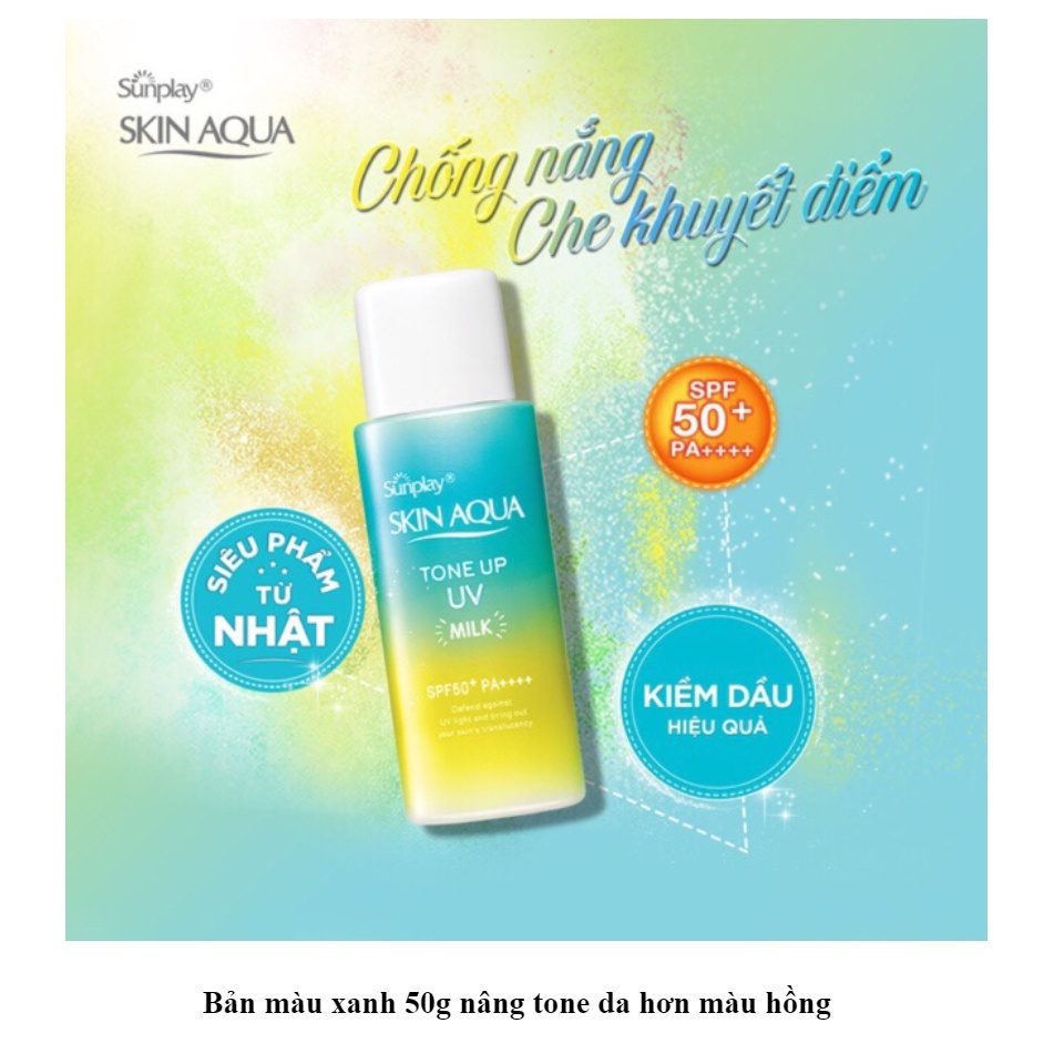 Kem chống nắng Sunplay Skin Aqua Tone Up UV Milk Mint Green SPF50+ PA++++ 50g - kcn