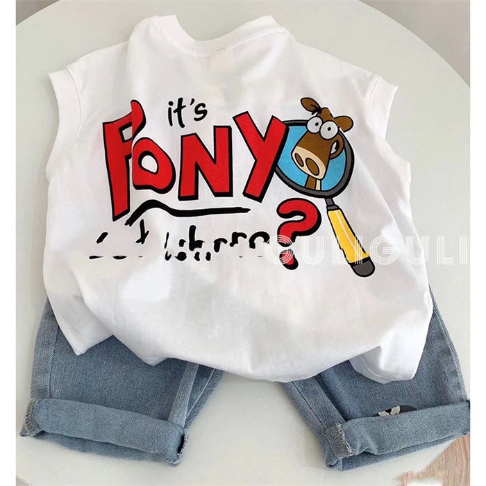 Áo Thun 100% cotton Sát Nách Dáng Suông In Họa Tiết Hoạt Hình Đáng Yêu Cho Bé