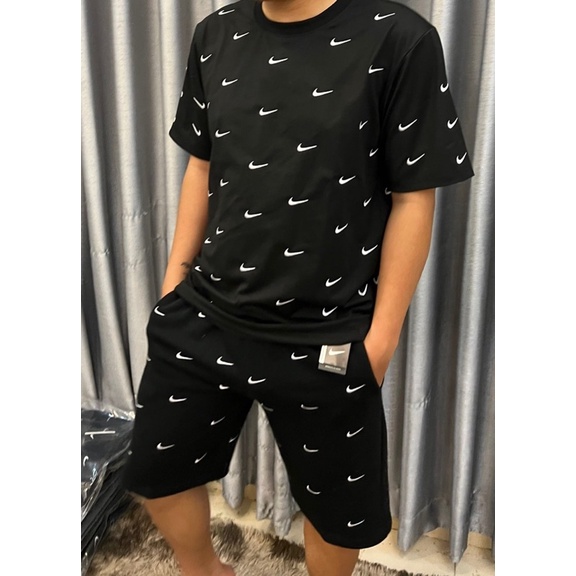 Full set áo thun + quần đùi Nike swoosh logo thêu