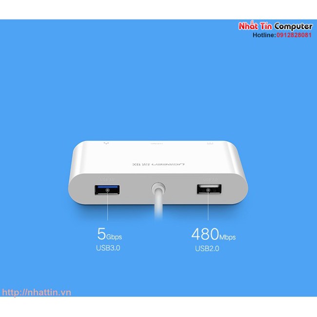 Cáp chuyển đổi USB Type C to VGA + Hub USB 2.0 & USB 3.0 hỗ trợ Lan 10/100Mbps chính hãng Ugreen 30439