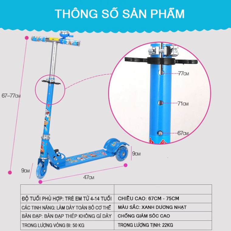 XE TRƯỢT SCOOTER CÓ 3 BÁNH PHÁT SÁNG LOẠI CÓ LÒ XO DÀNH CHO TRẺ EM