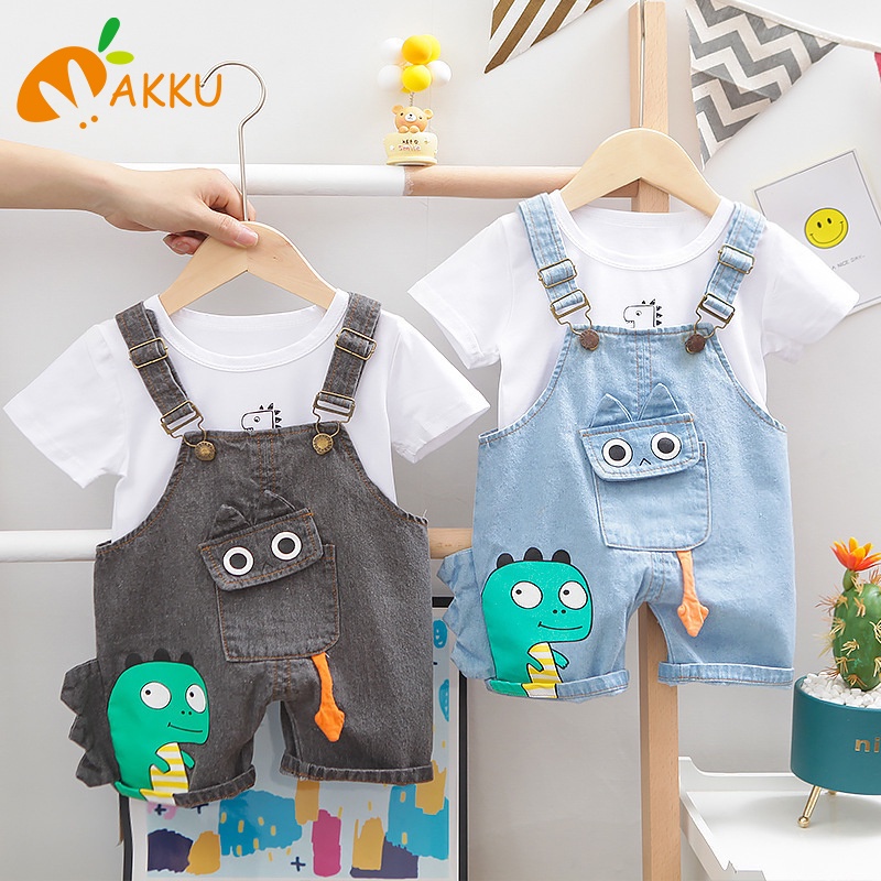 Bộ Áo Ngắn Tay Cổ Tròn + Quần Yếm Phối Túi Xinh Xắn Dành Cho Bé