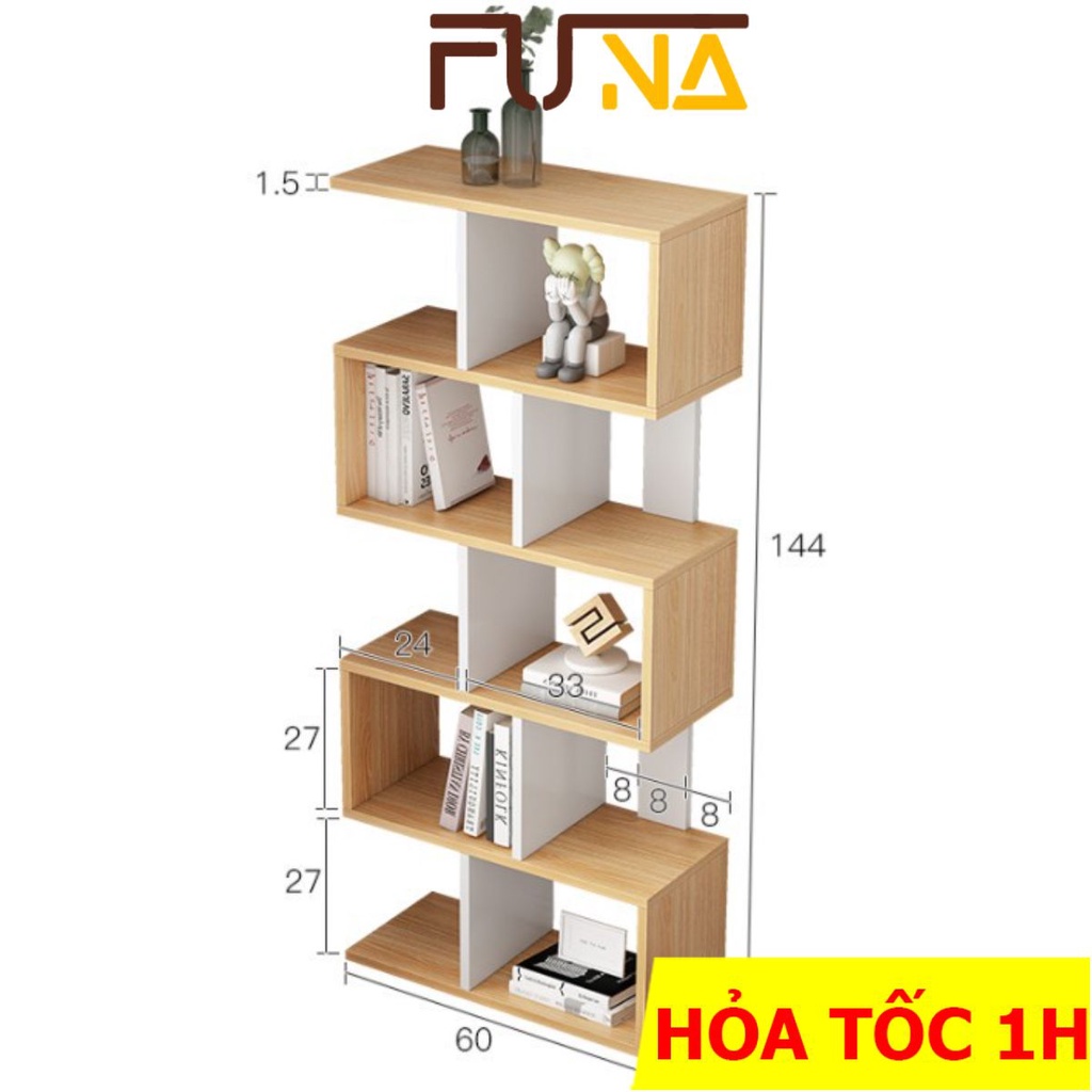 KỆ SÁCH ĐA TẦNG FUNA MẪU MỚI ZICZAC MÀU VÂN GỖ TRẮNG