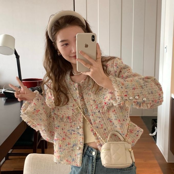 Aó dạ nữ dạ tweed dáng ngắn màu đẹp dễ kết hợp