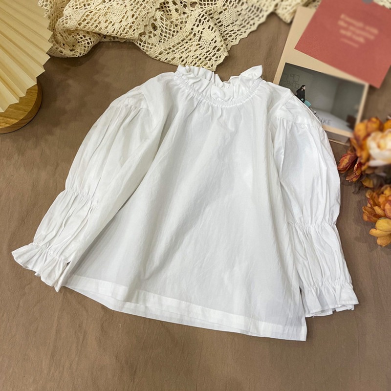 Áo kiểu tay dài phồng cổ bèo dễ thương thời trang xuân thu dành cho bé gái 3-8 tuổi