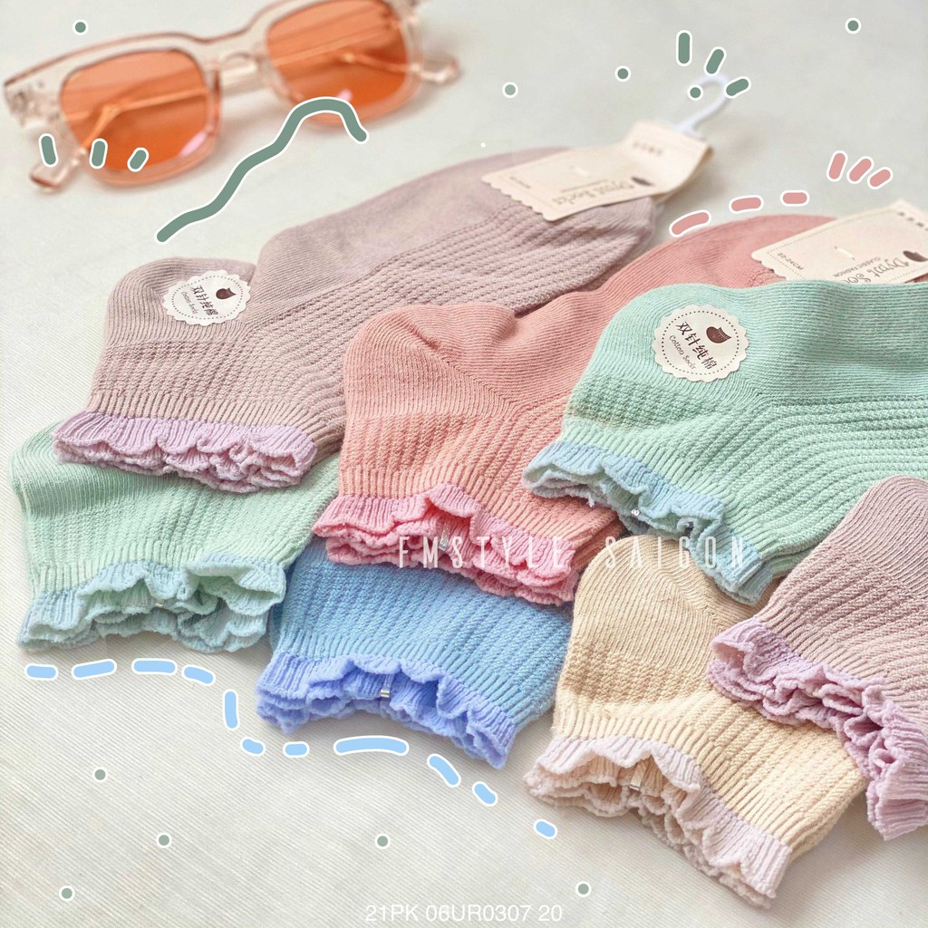 Vớ tất cotton cổ thấp nhiều màu, họa tiết dễ thương thời trang Vintage Fmstyle Saigon 21PK06UR0310