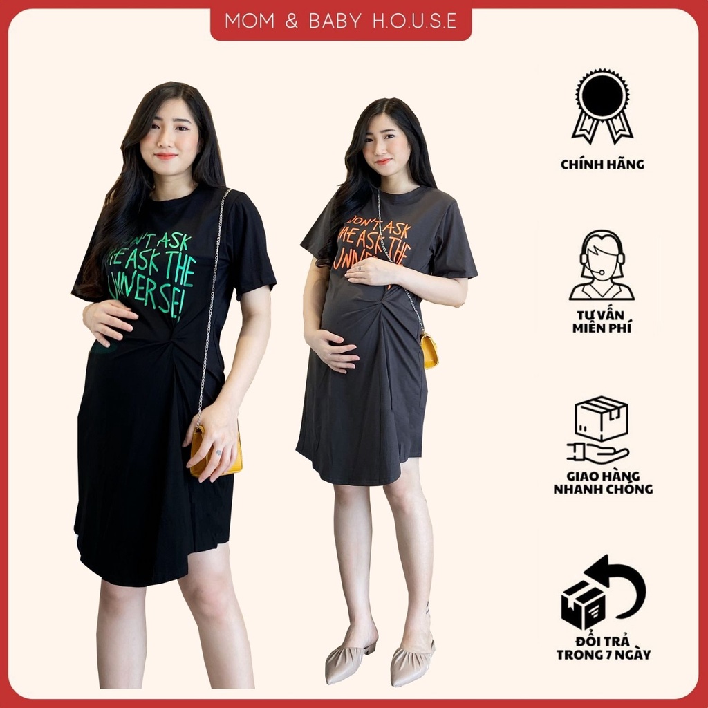 Đầm bầu thiết thun xoắn eo siêu gọn dáng