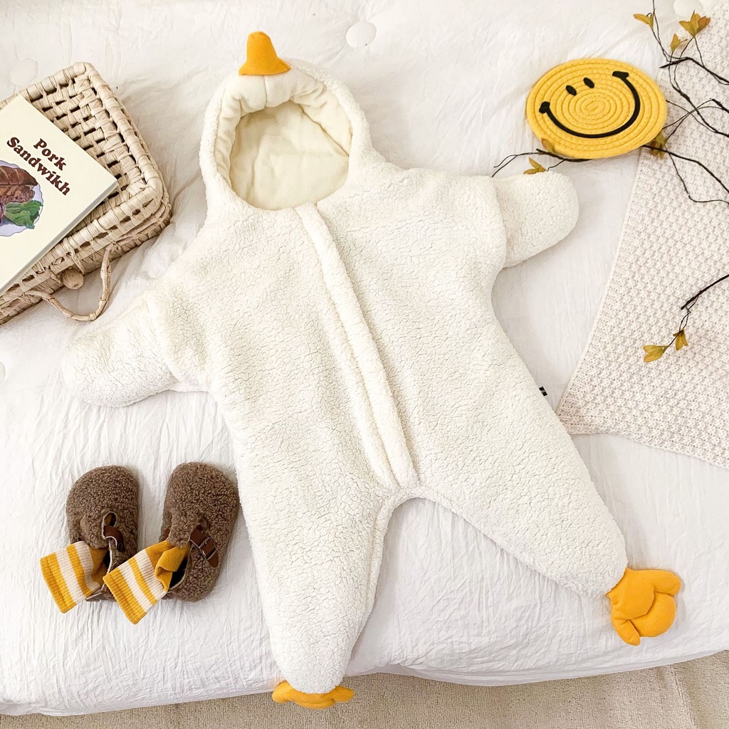 QUẦN ÁO LIỀN THÂN TRẺ EM HÌNH CHÚ VỊT CUTE BỘ ĐỒ NGỦ CHO BÉ MÙA ĐÔNG ẤM ÁP