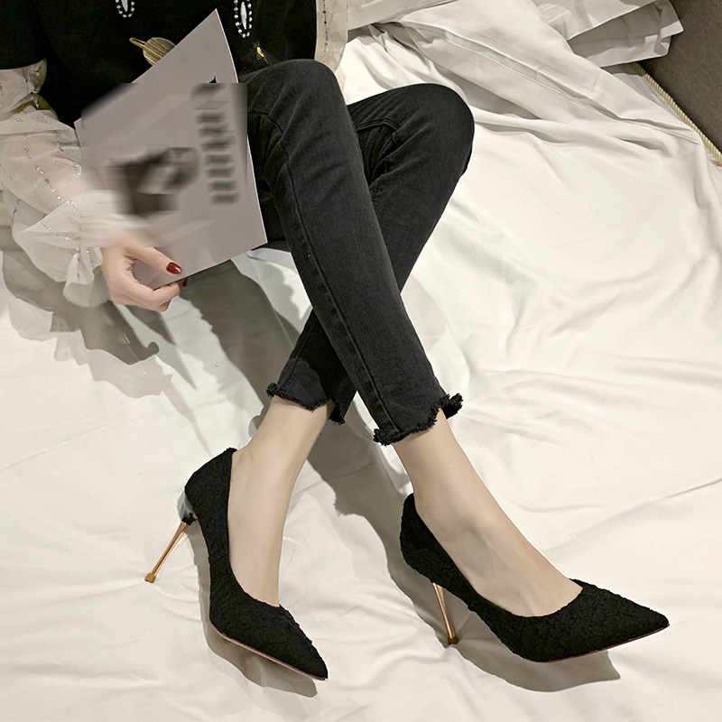 Giày Cao Gót Mũi Nhọn Màu Trơn Phong Cách Thời Trang