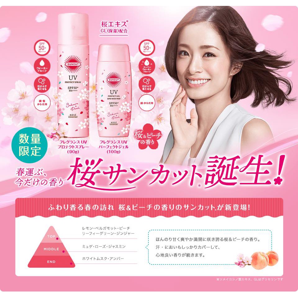 Kem Chống Nắng Kose Hoa Anh Đào Suncut UV Perfect Gel Sakura & Peach SPF50+ PA